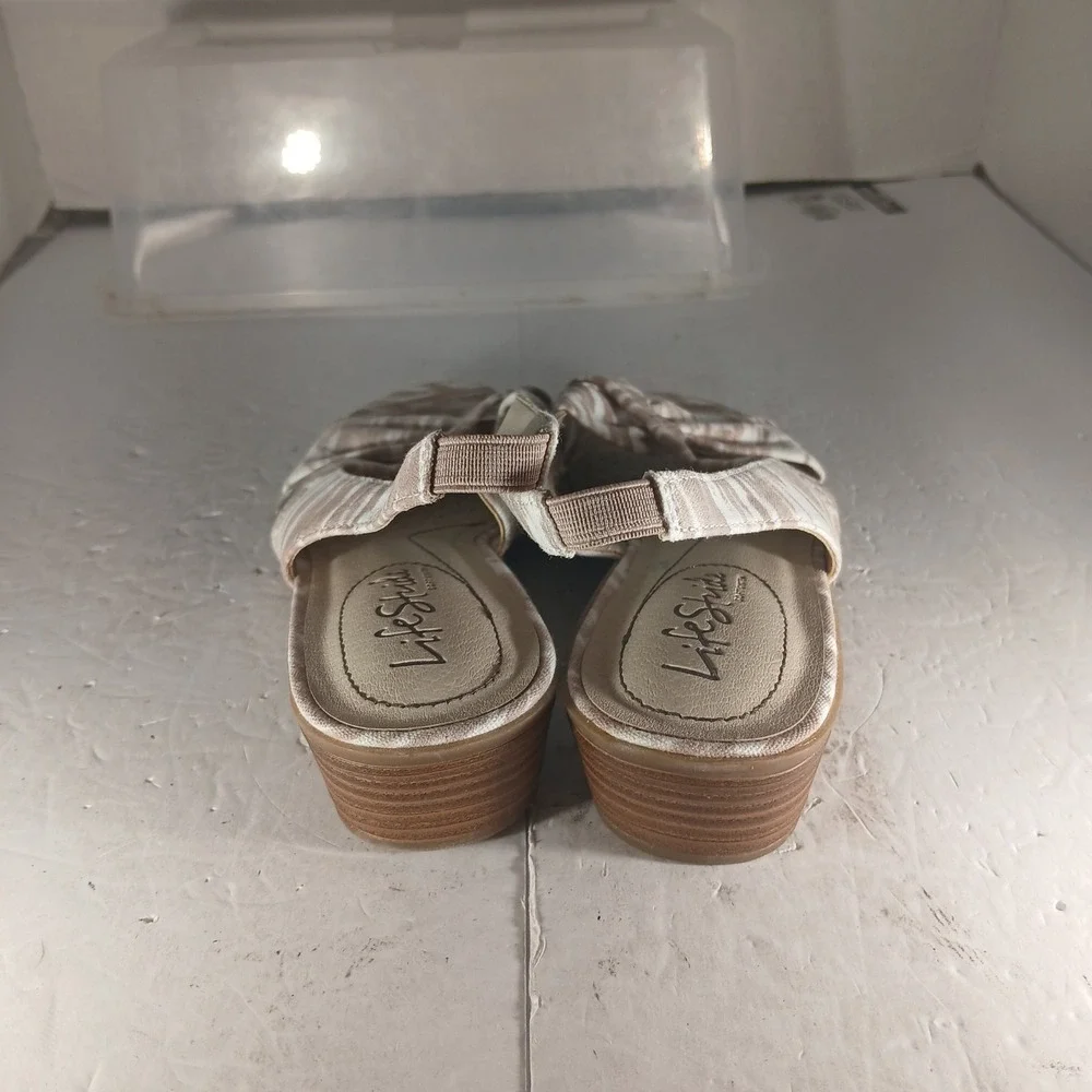 LifeStride Mimosa 2 Wedge Sandals 5.5M Tan White Ikat Slingback Comfort Shoes